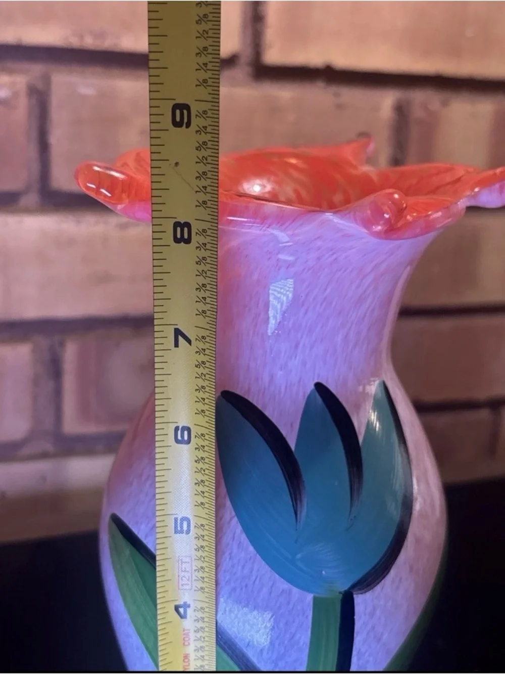 Kosta Boda Ulrica Hydman-Vallien Hand Painted Signed Glass Vase 8 In Tall